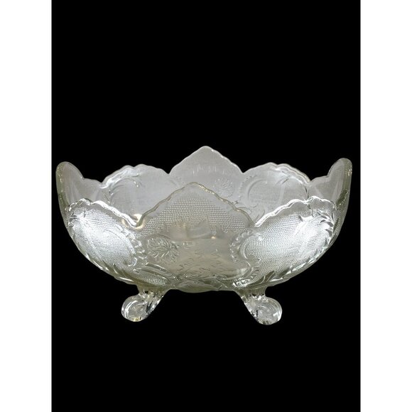 Vintage Jeanette Clear Glass Lombardi Fruit Serving Bowl Footed Oval 10" - Picture 1 of 7